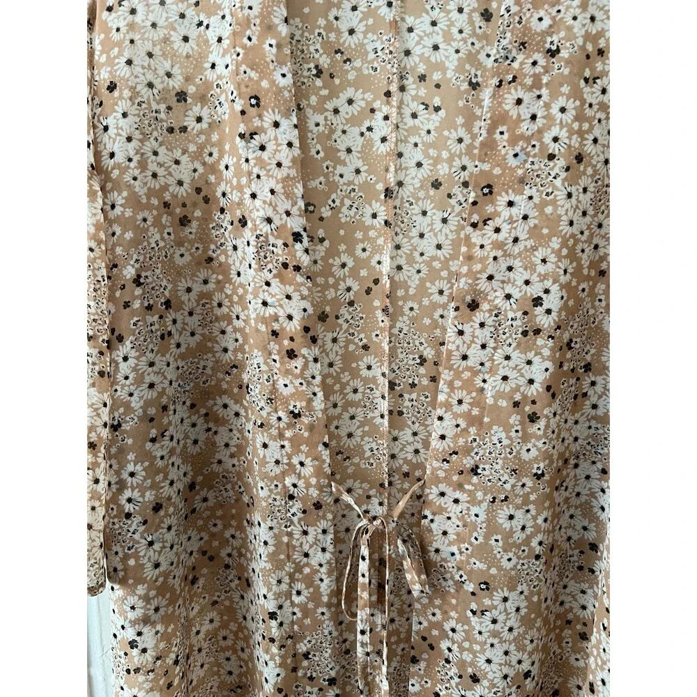 Tan floral sheer cardigan floral bikini coverup Wild Fable one size